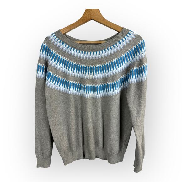 Woolovers Womens size XL Fair Isle Geometric Wool Cashmere Knit Sweater Gray - Picture 1 of 10